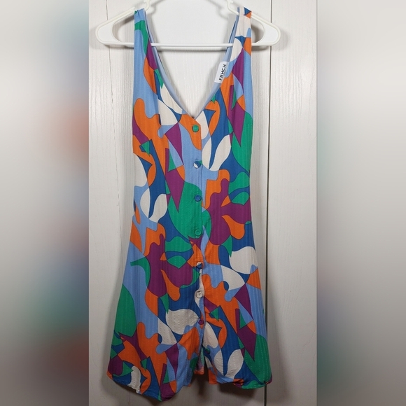 FRNCH Elora Colorful Dress Size Small Lined Button Up Mini Resort Coverup Boho - Picture 12 of 12